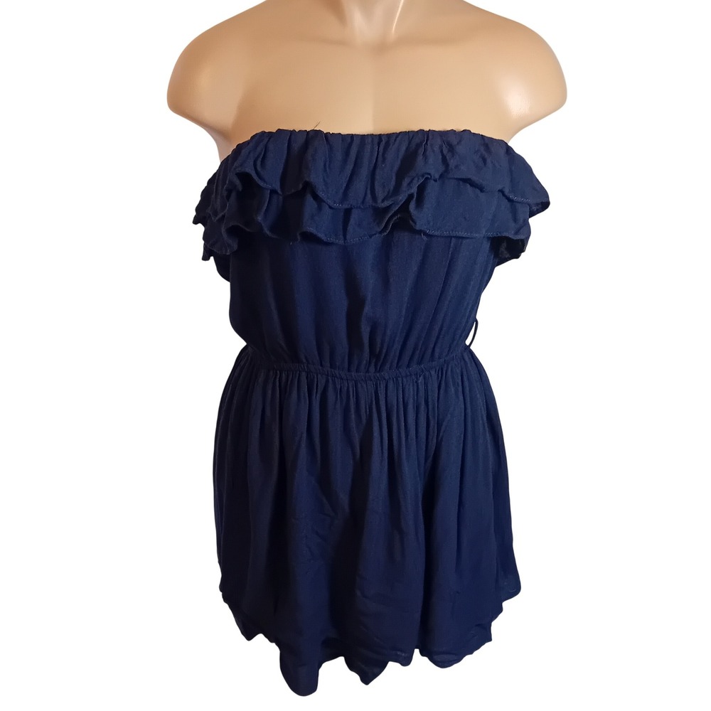 YDE Y2K Navy Blue Off Shoulder Ruffle Mini Dress Minimalist M NO STRAPS READ